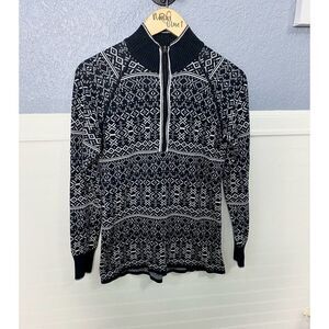 Eddie Bauer Black White Fair Isle Nordic Pullover Sweater